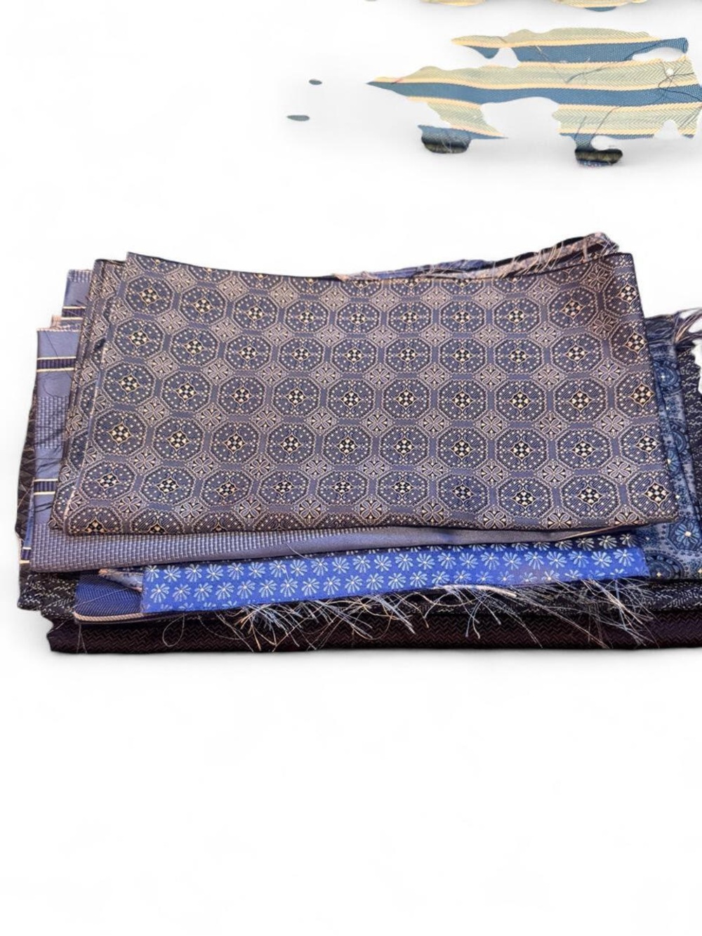 7pc bundle lot light and dark blue 100% Italian silk fabric remnants